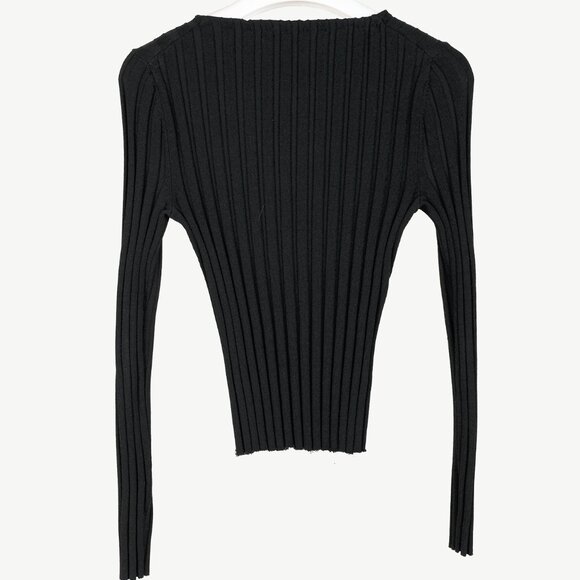 Cinq a Sept Pices Black Wide-Ribbed Knit Long Sleeve Pullover - Picture 2 of 8